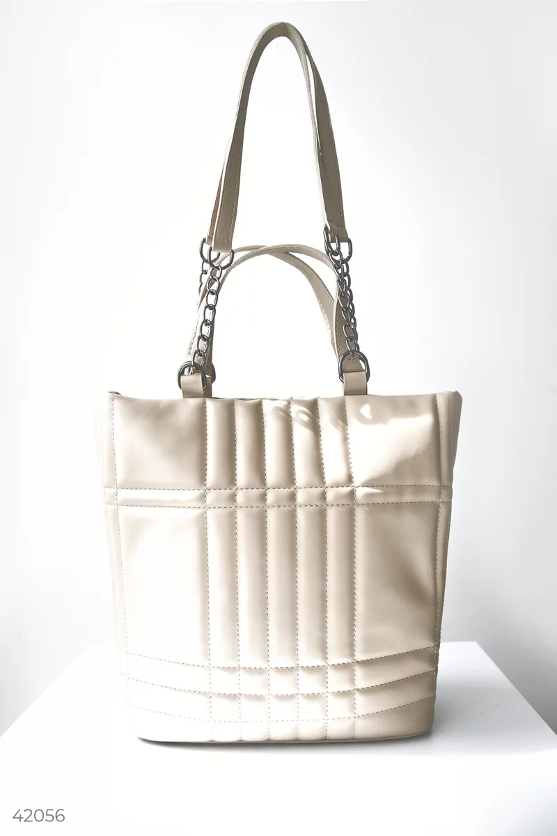 Beige quilted shopping bag photo 4