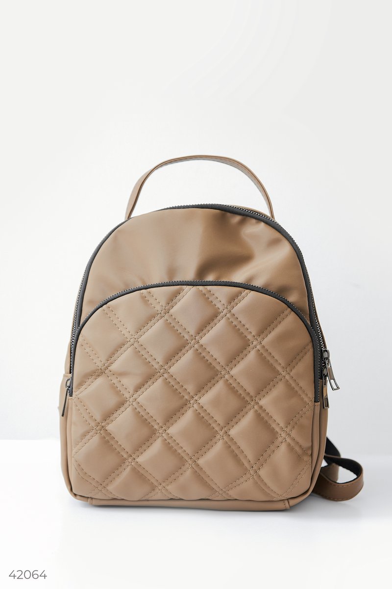 Beige quilted backpack