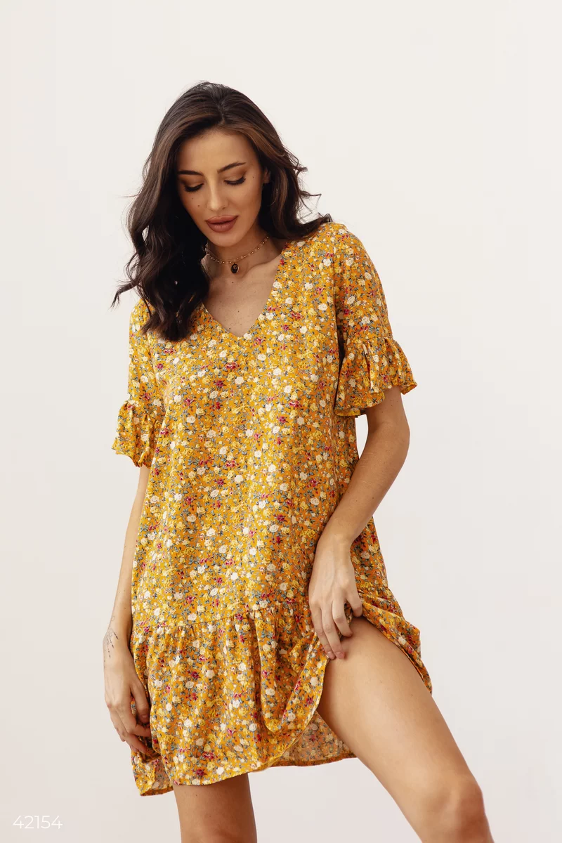Yellow floral dress photo 1