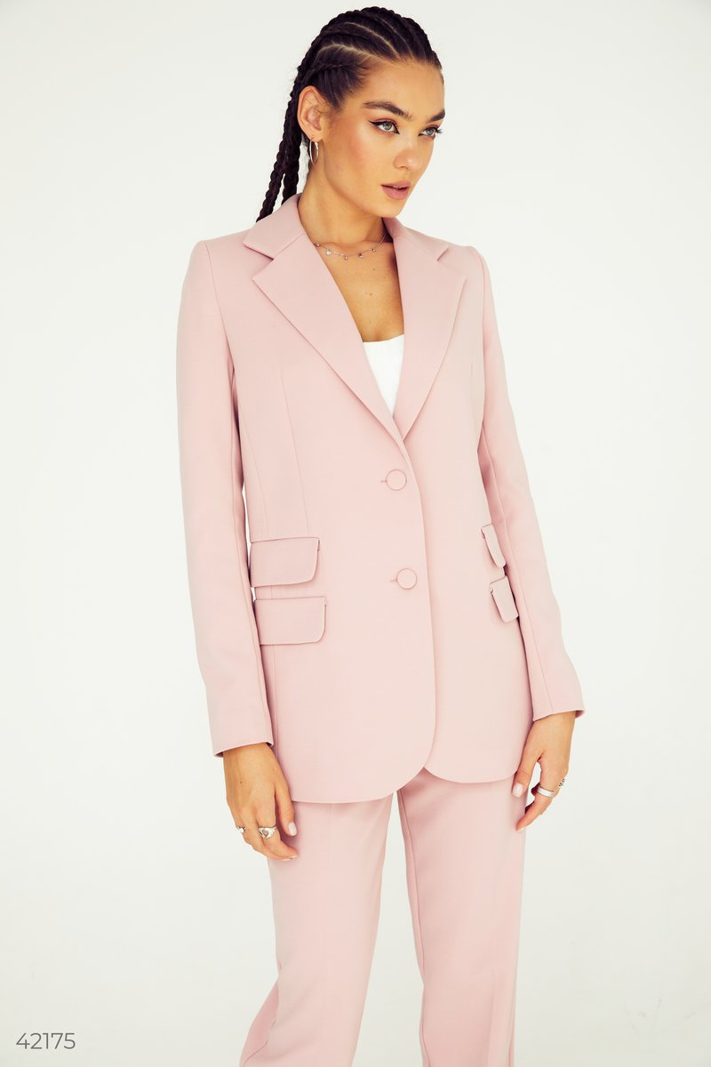 Однобортный пиджак в нежно-розовом оттенке фотография 1