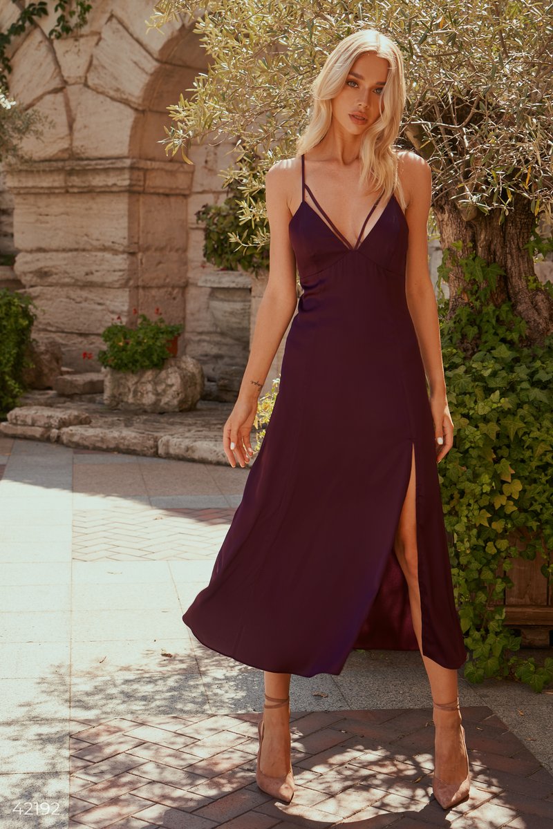Шелковое платье миди с открытой спиной Фиолетовый 42192