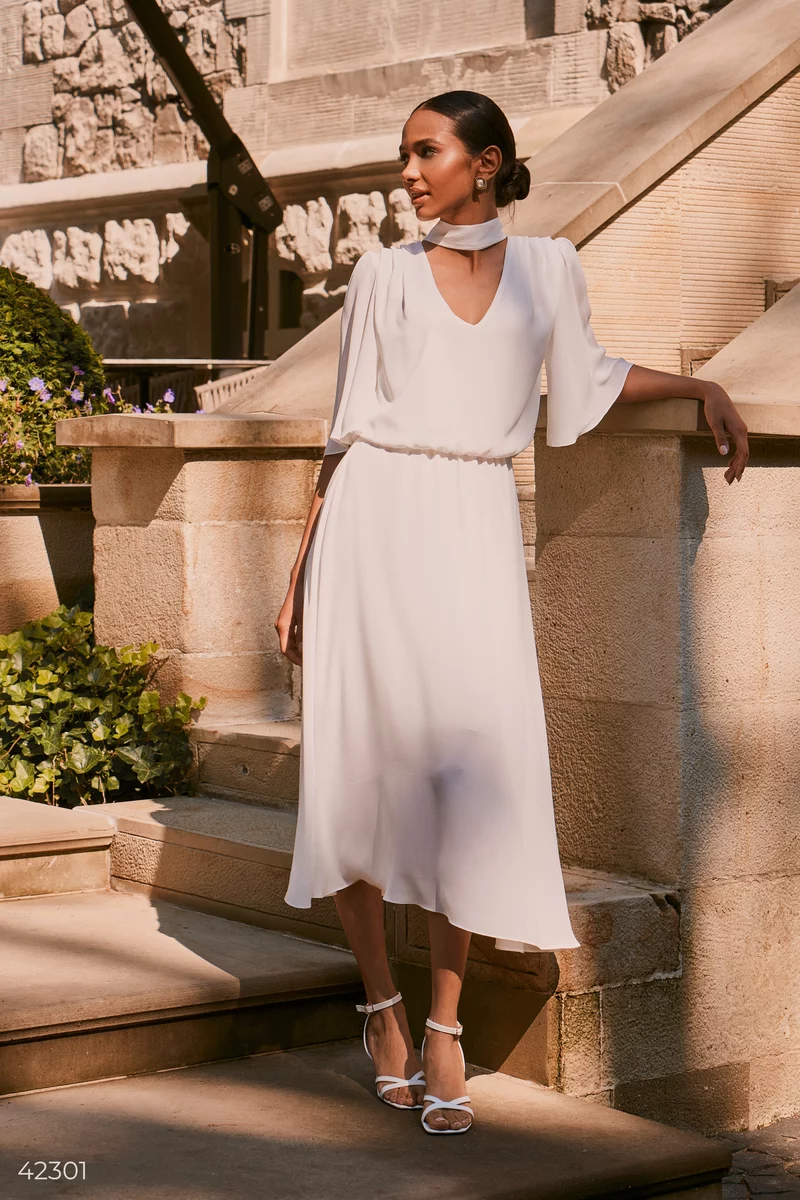 White chiffon dress (№ 42301) ♡ Gepur - women clothes store