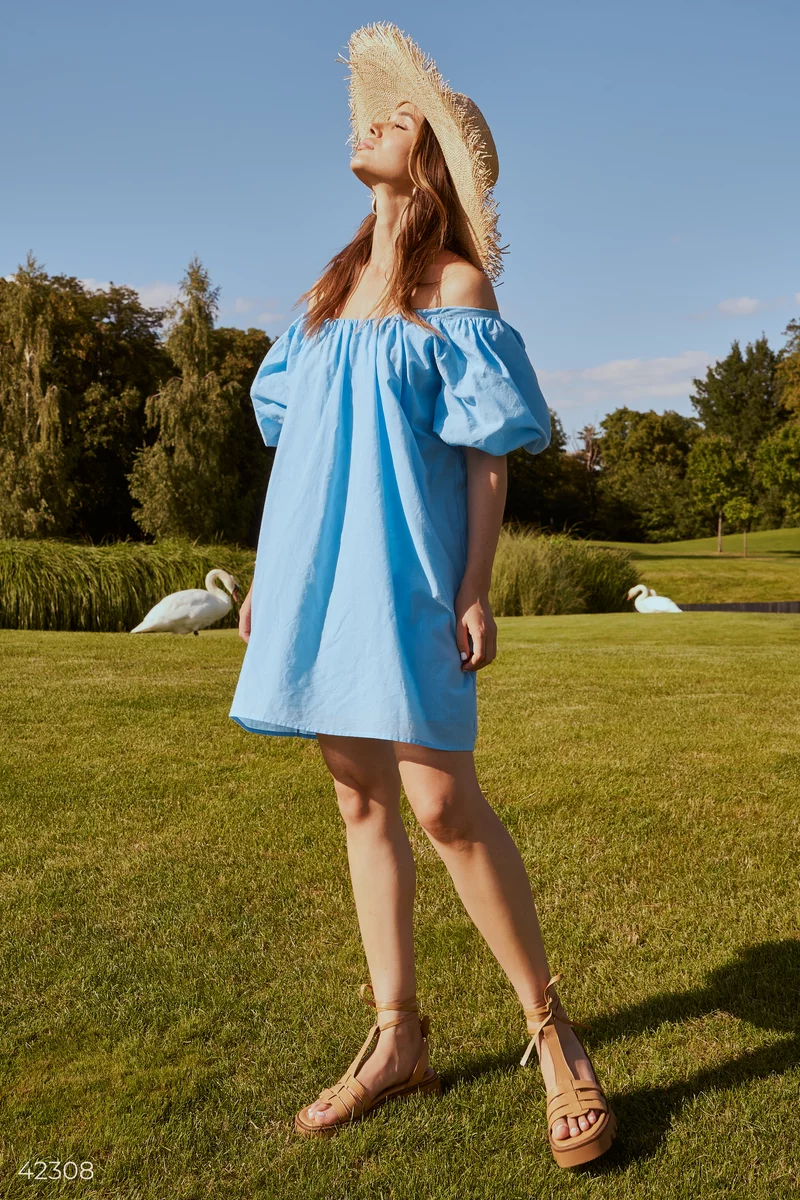 Dress in a blue shade of a free cut photo 4