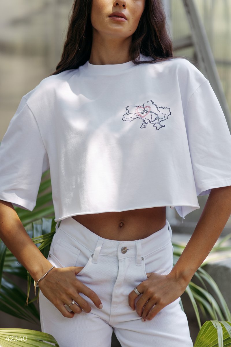 Cropped T-shirt with "Brave" print White 42340