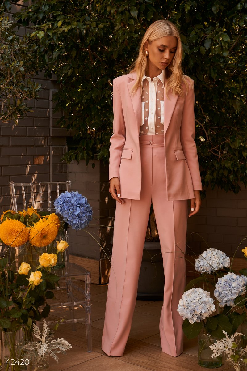 Pale pink palazzo trousers with belt Pink 42420