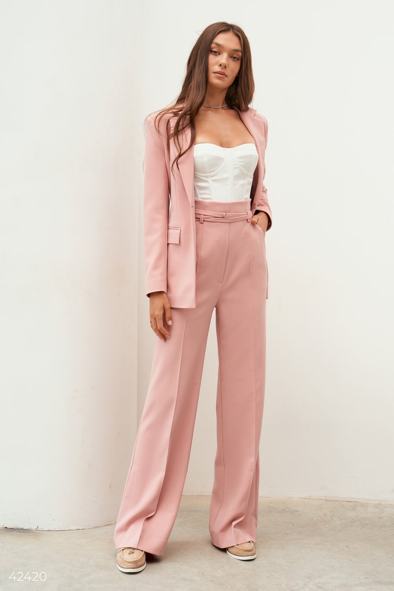 Ніжно-рожеві штани палаццо з поясом