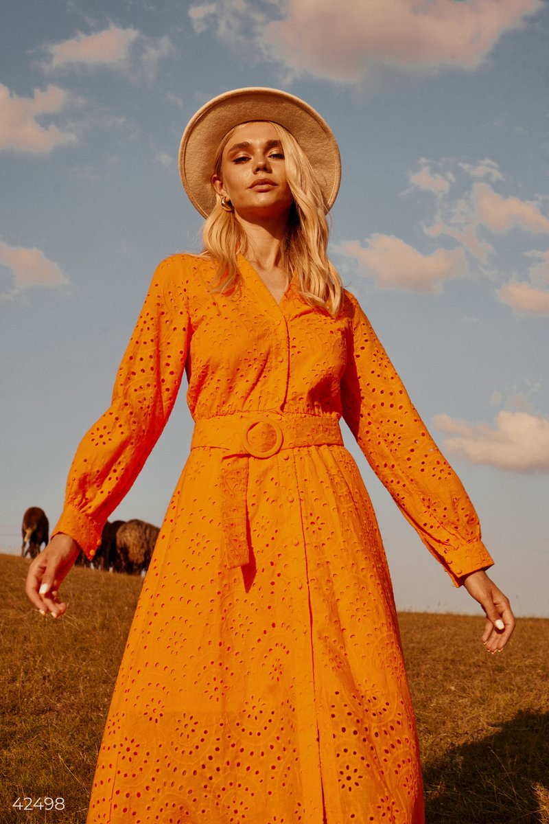 Cotton midi dress in orange