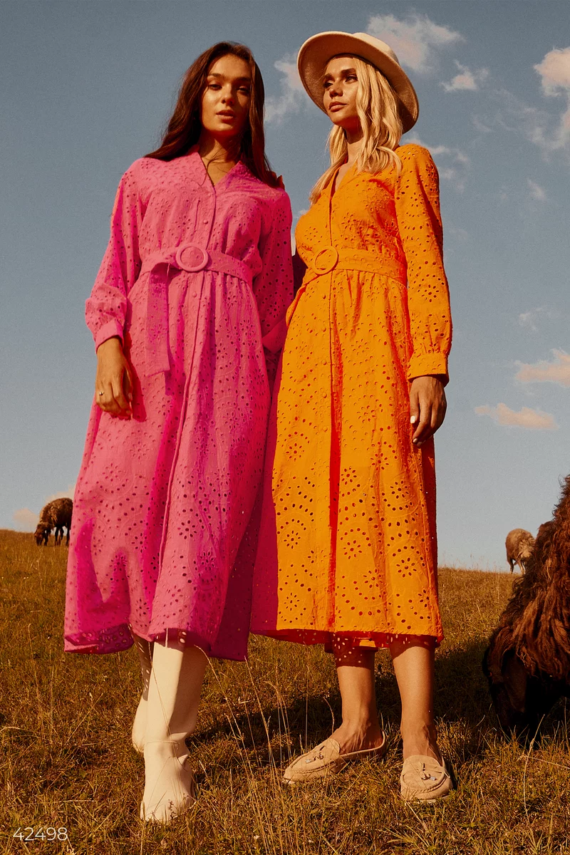 Бавовняна сукня-міді в оранжевому кольорі фотографія 2
