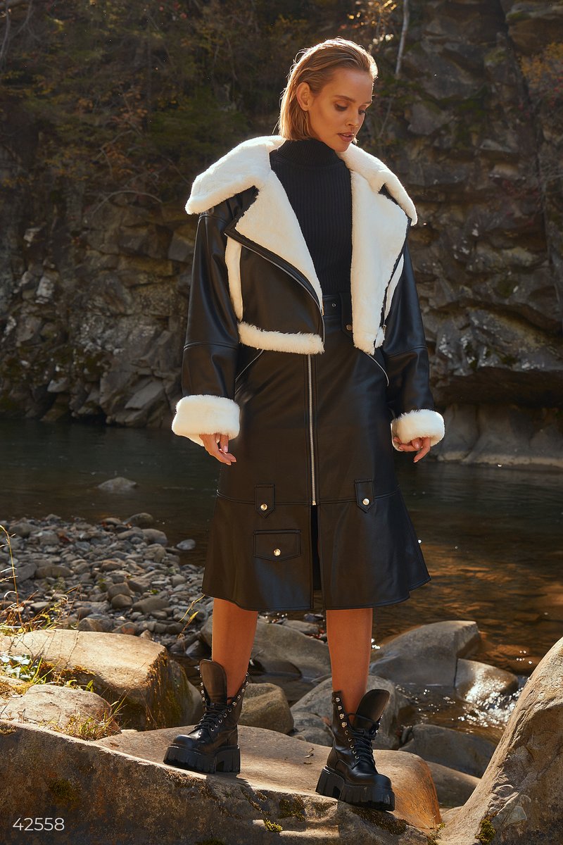 Cropped black sheepskin coat