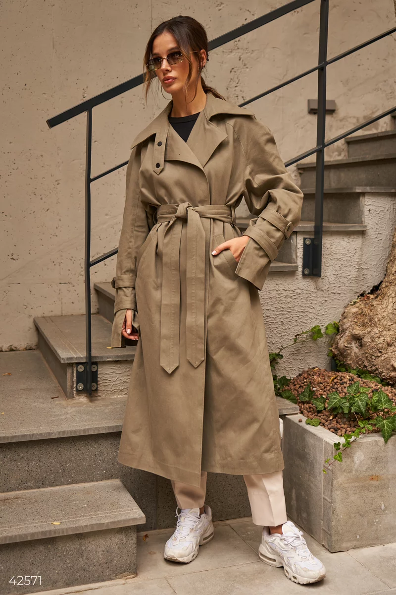 Green cotton trench coat photo 1