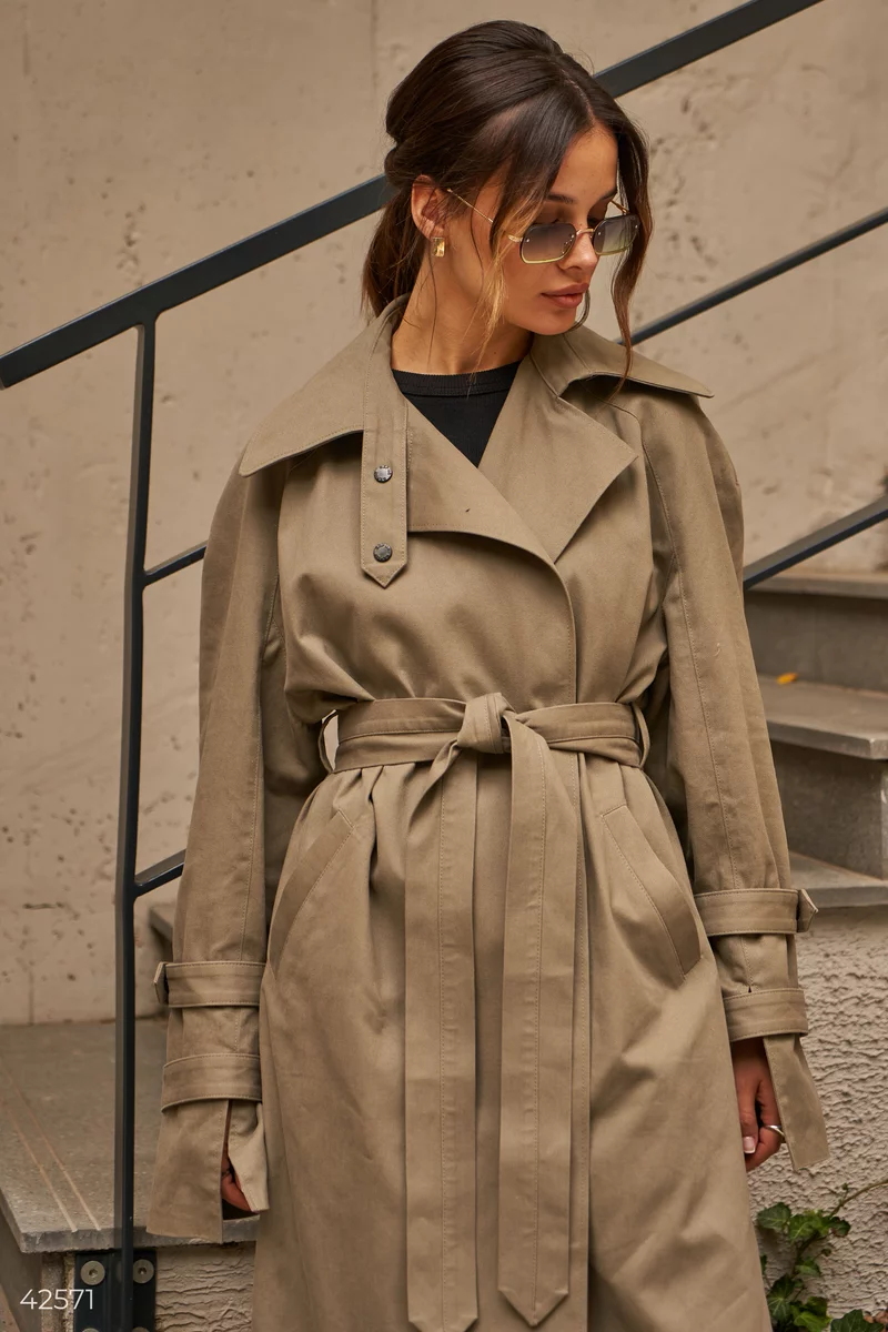Green cotton trench coat photo 3