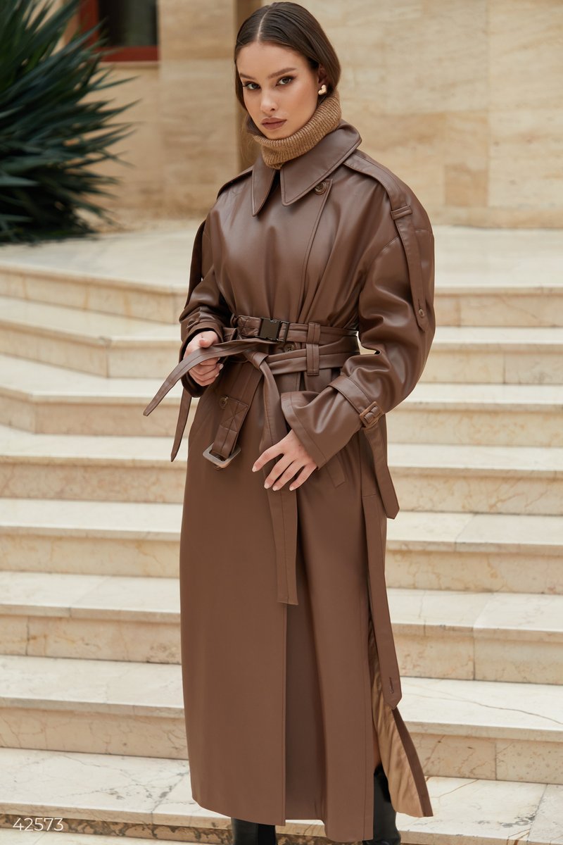 Chocolate trench coat made of eco-leather