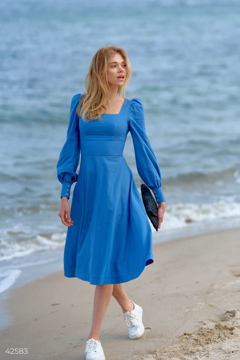 Linen dress in indigo color photo 1