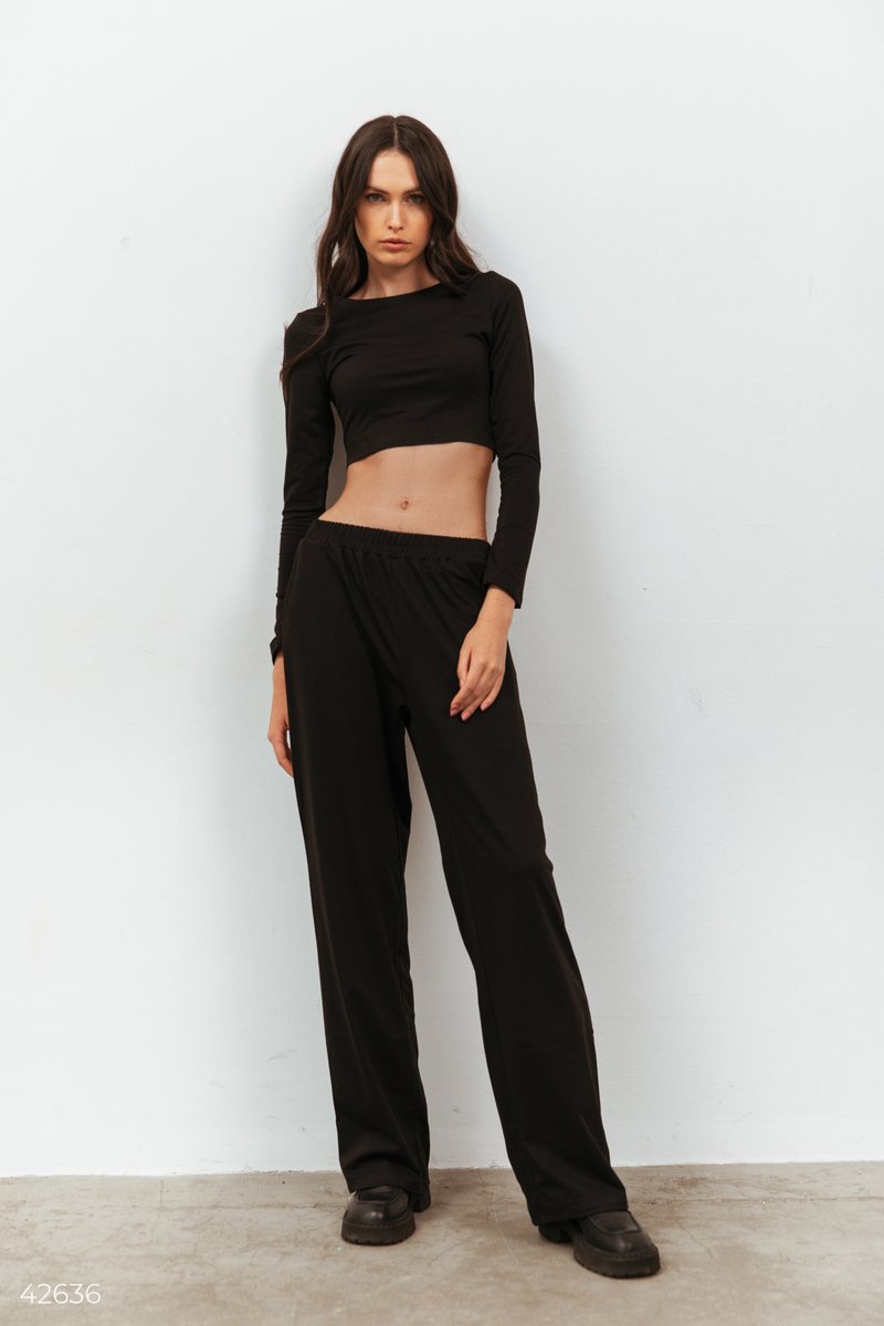 Knitted crop top suit Black 42636