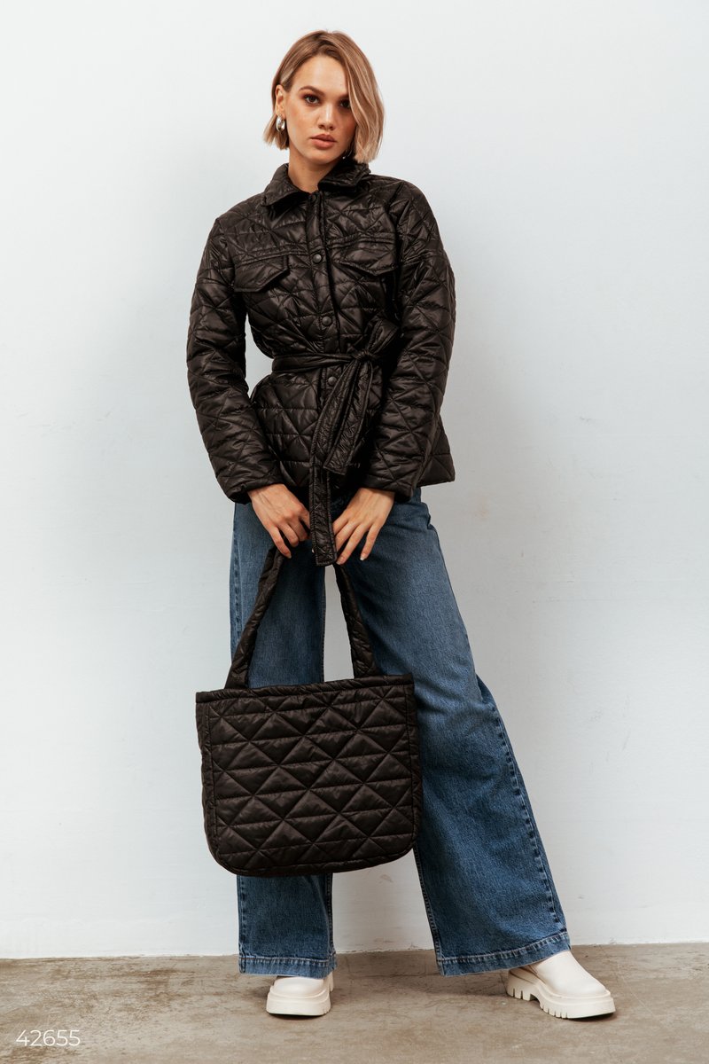 Black Quilted Waistband Jacket
