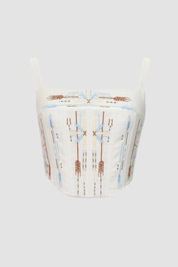 Milk embroidered linen corset
