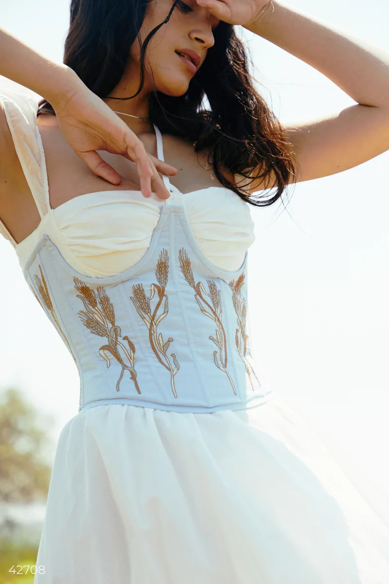 Blue linen corset with embroidery photo 1
