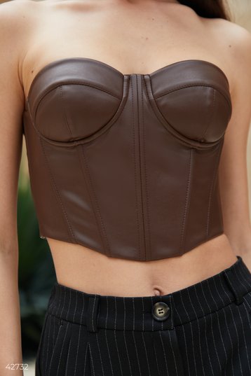 Brown eco-leather bustier corset (№ 42732) ♡ Gepur - women