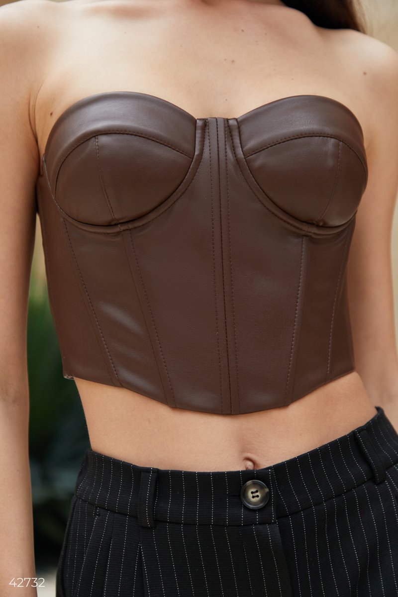 Brown eco-leather bustier corset