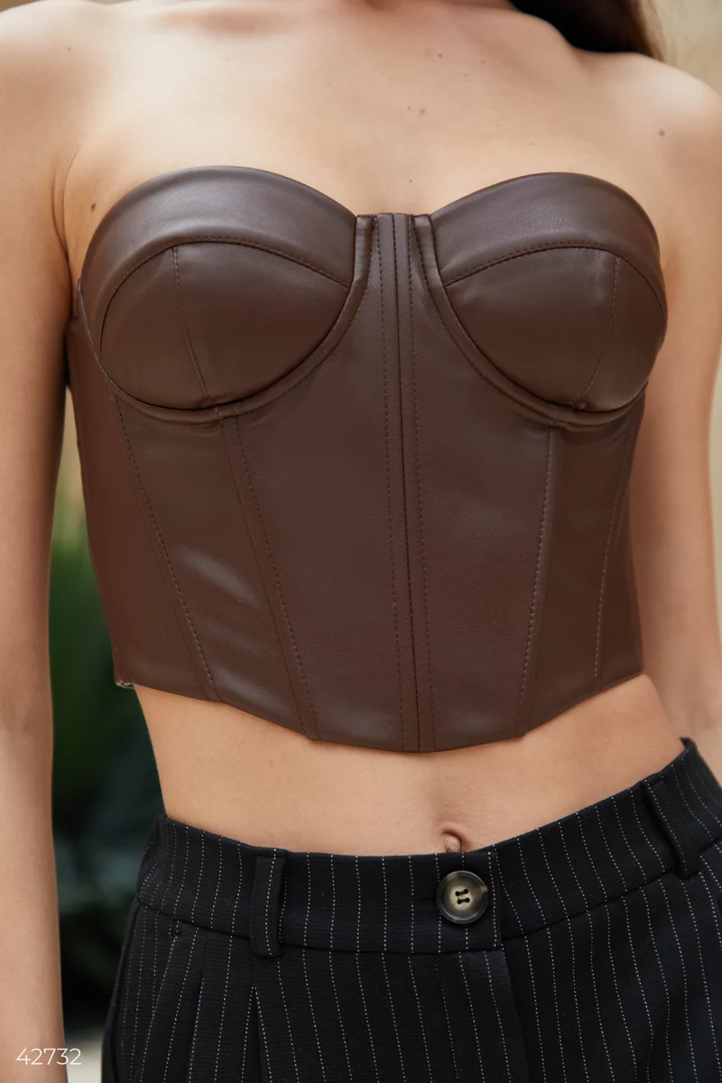 Brown eco-leather bustier corset photo 3