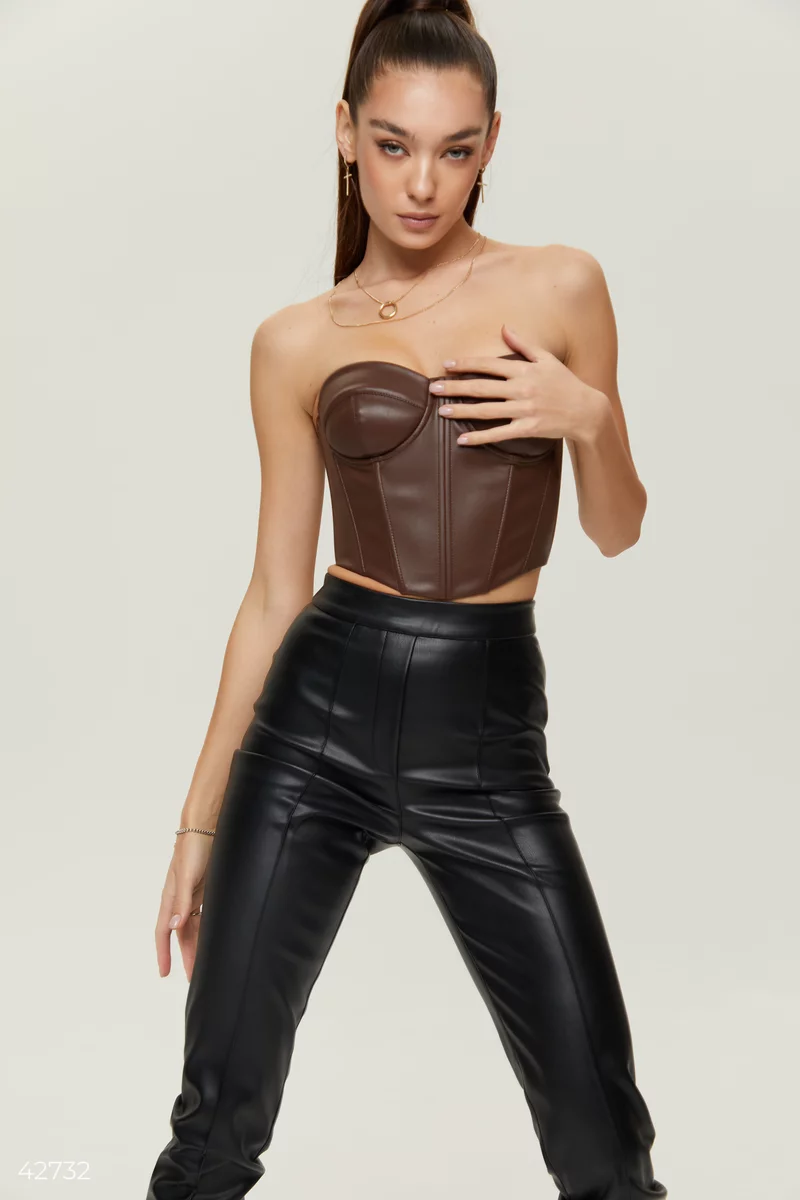 Brown eco-leather bustier corset photo 1