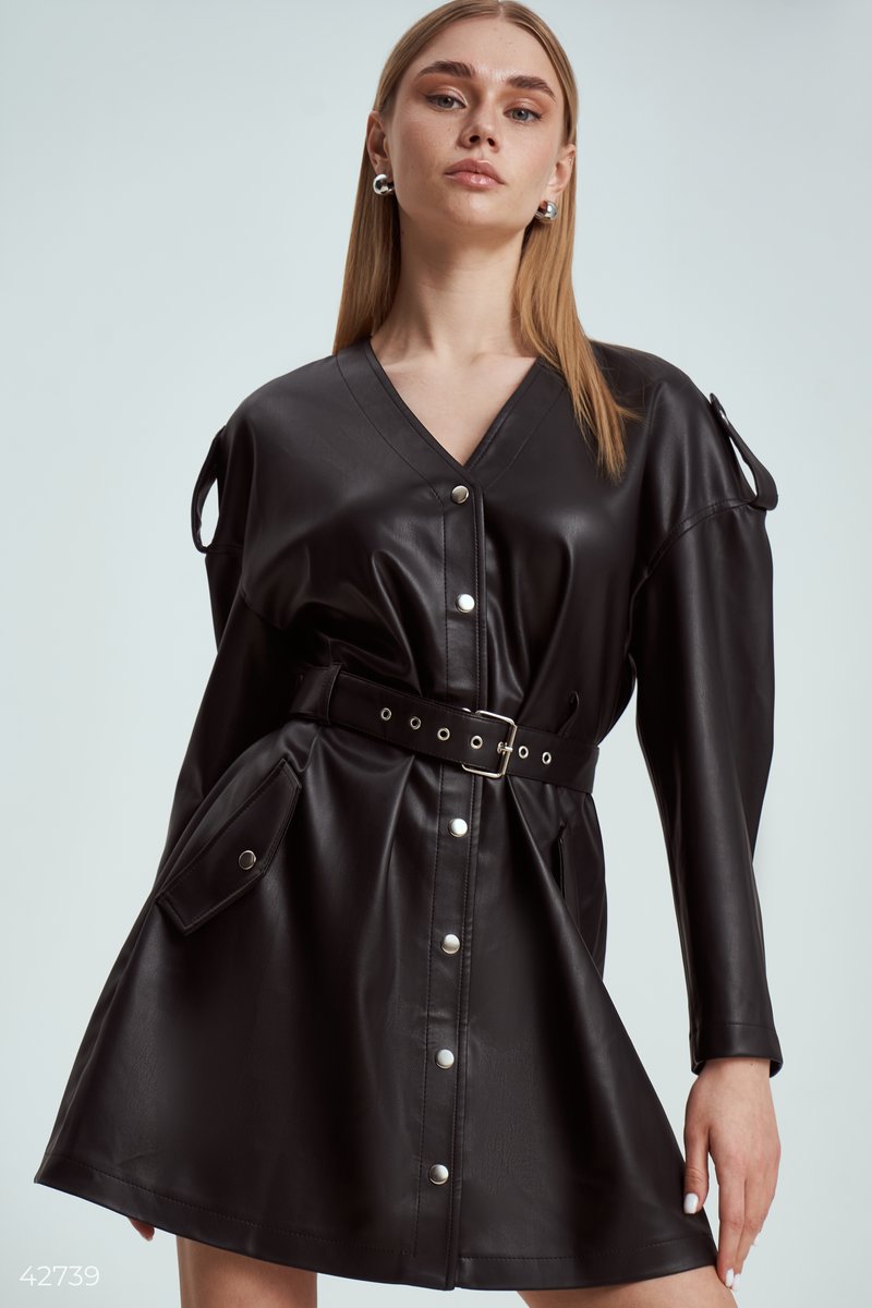 Eco-leather dress with metal fittings Black 42739