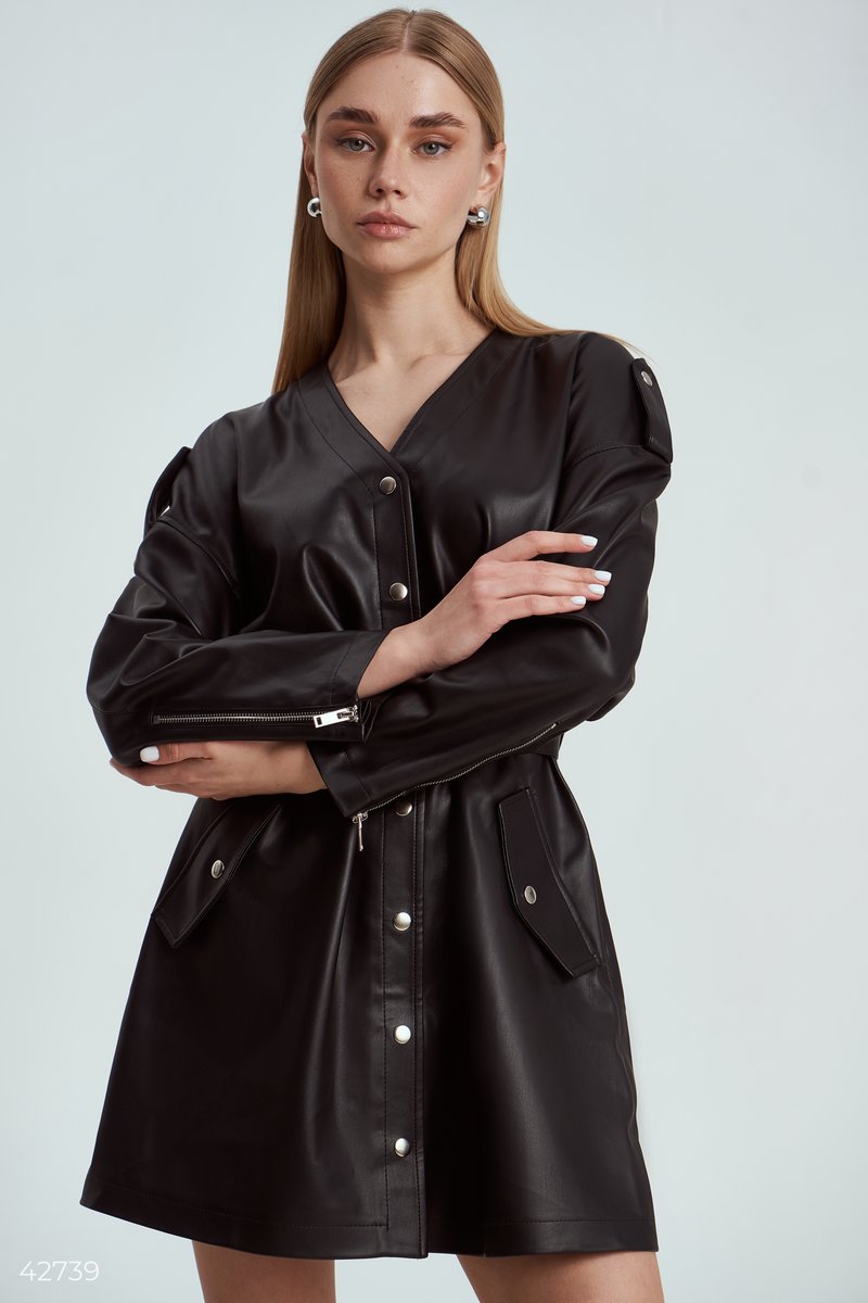 Eco-leather dress with metal fittings