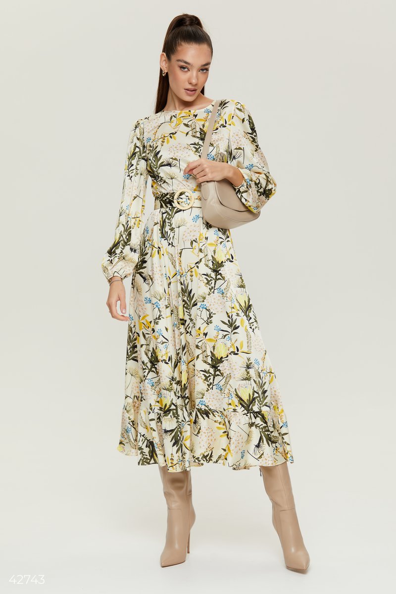 Сукня з матового сатину з квітковим принтом Молочний 42743