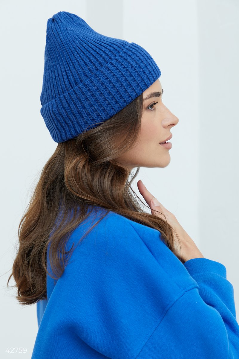Hat in blue thick jersey Blue 42759