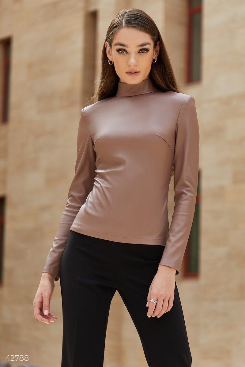 Brown turtleneck in eco-leather