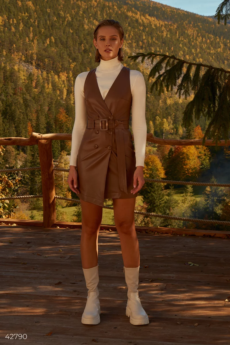 Brown sundress made of eco-leather photo 1