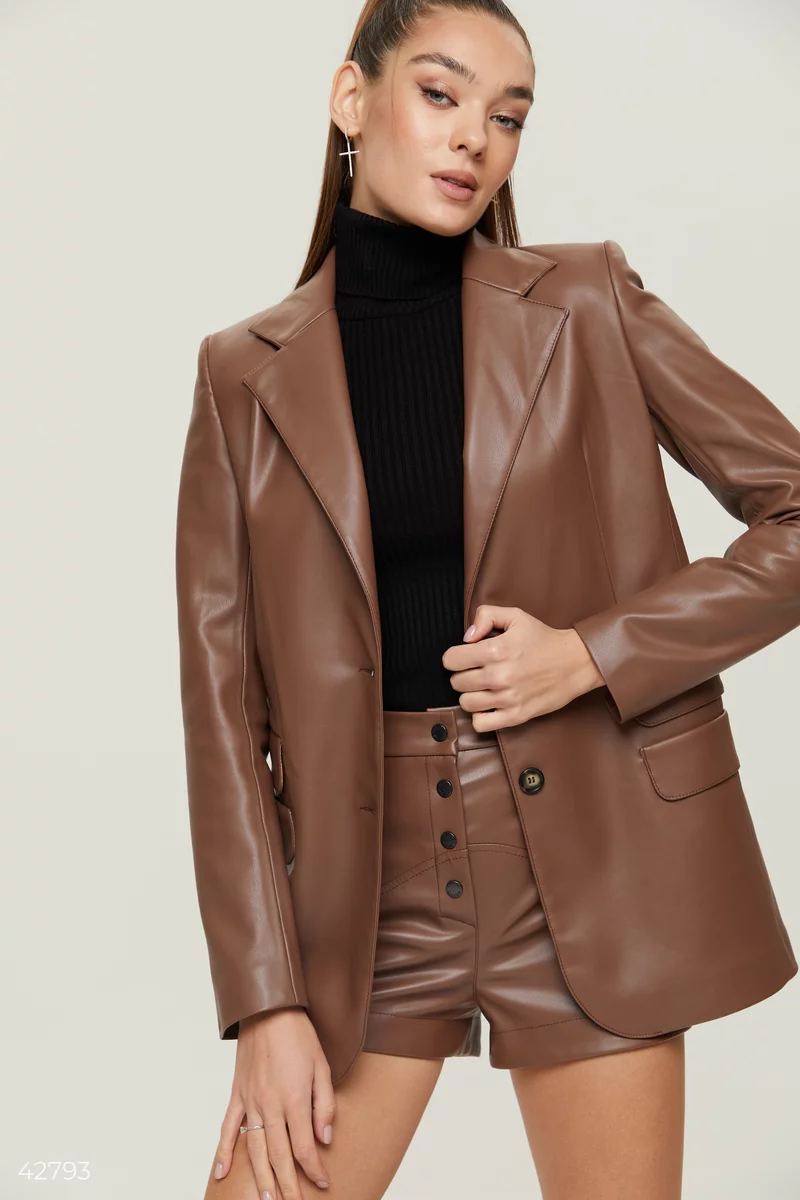Brown eco-leather jacket photo 5