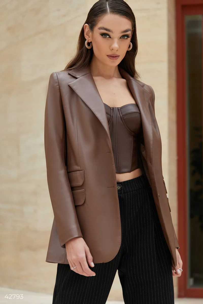 Brown eco-leather jacket photo 1