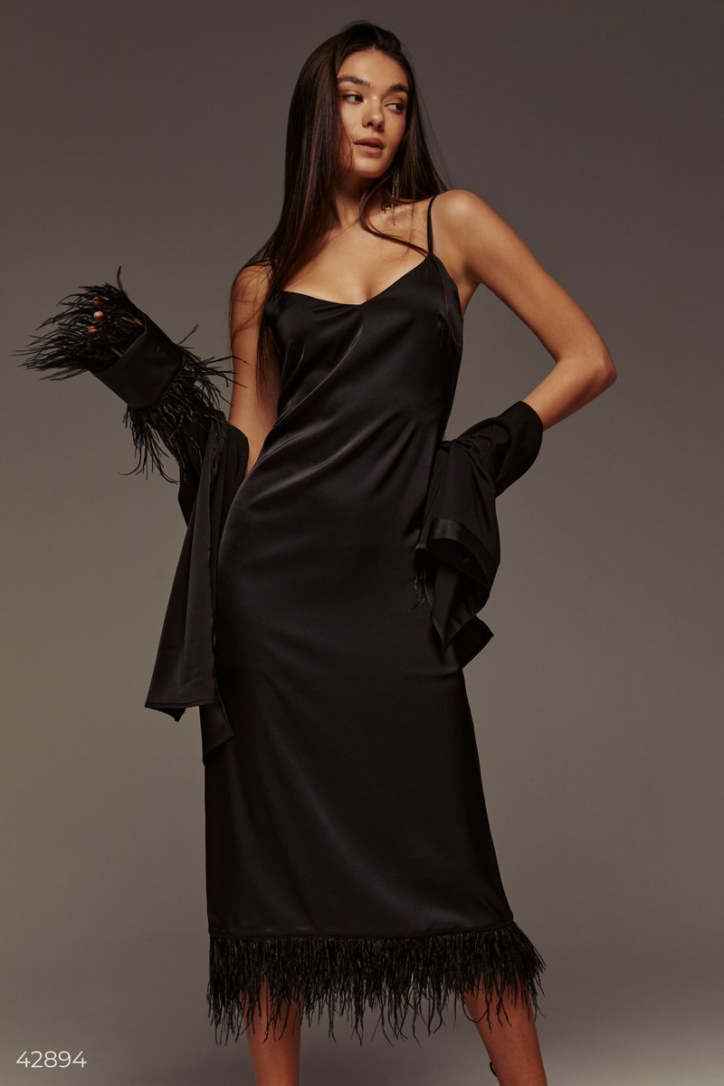 Black combo with feathers at the hem