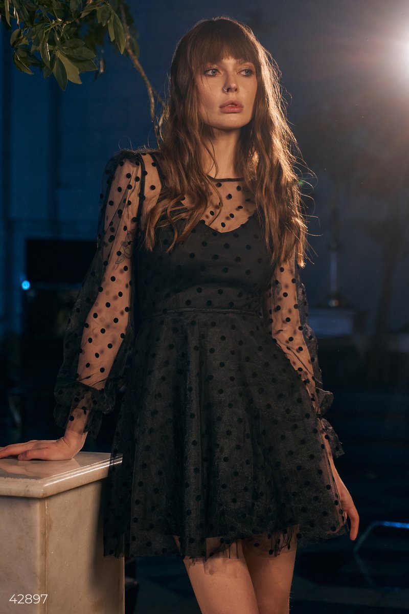 Приталена міні сукня в горошок Чорний 42897