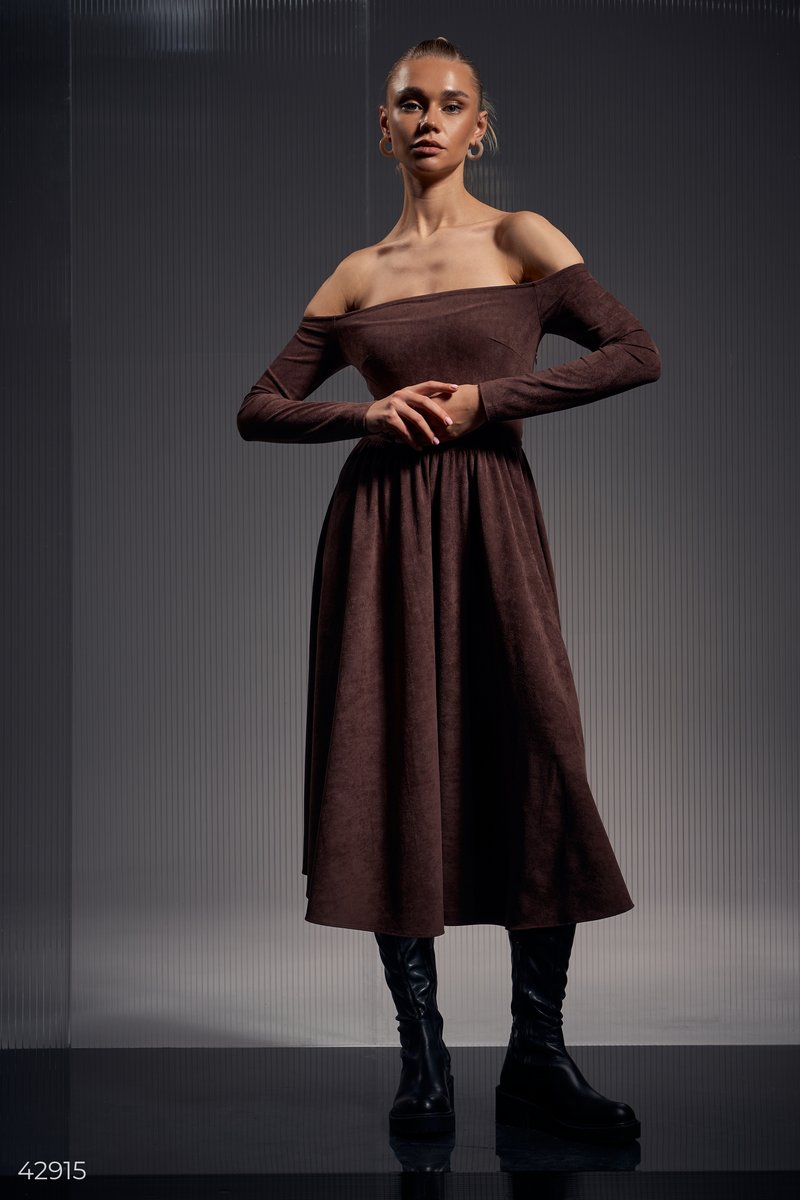 Off-the-shoulder dress in chocolate Brown 42915