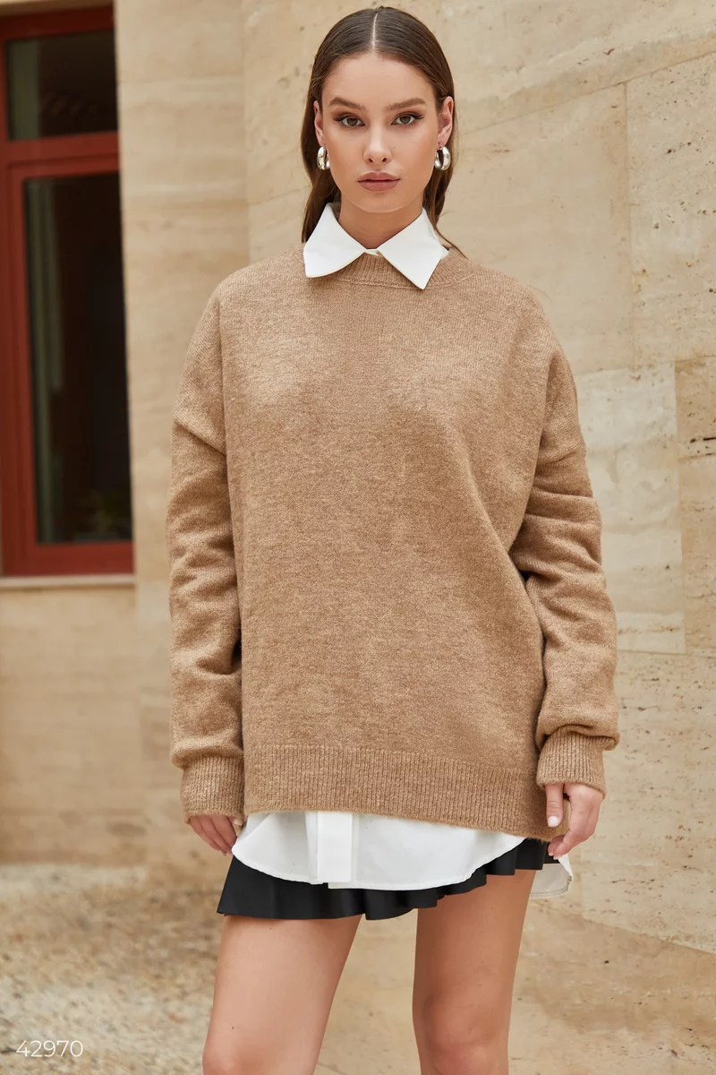 Beige mixed knit sweater photo 1