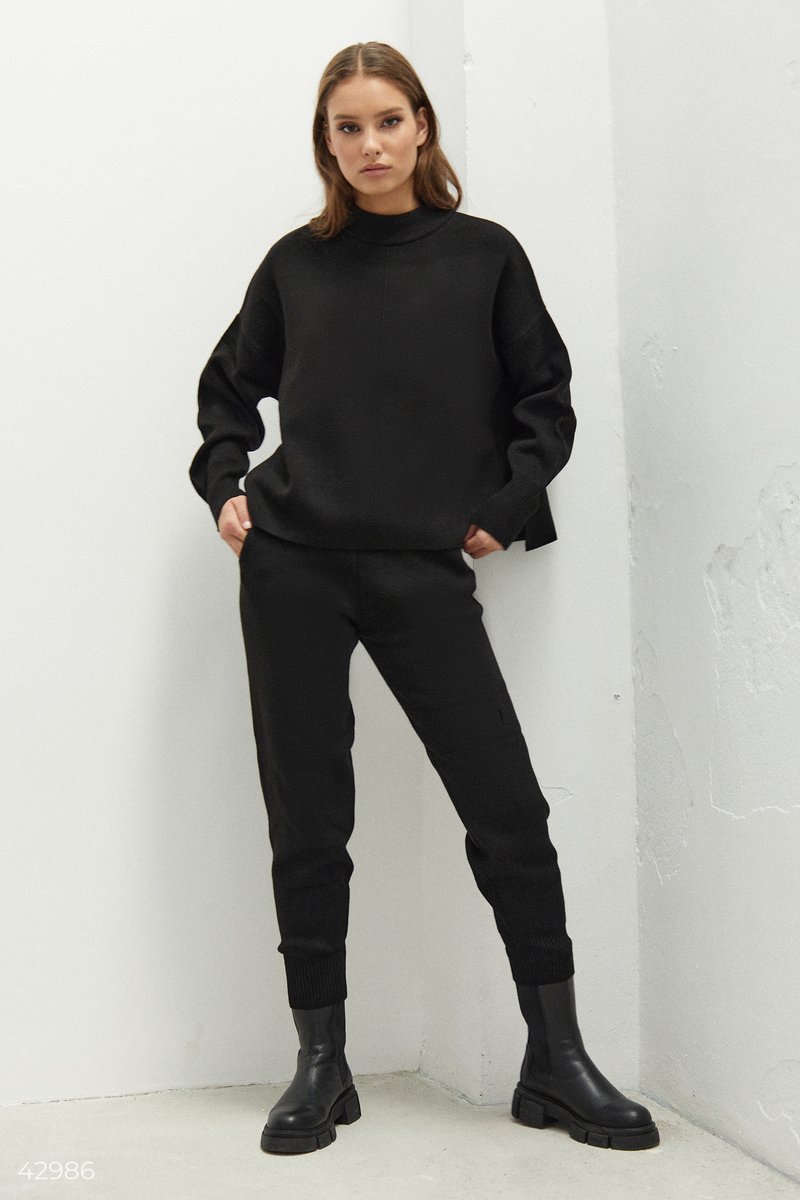Black knitted suit with skinny pants Black 42986