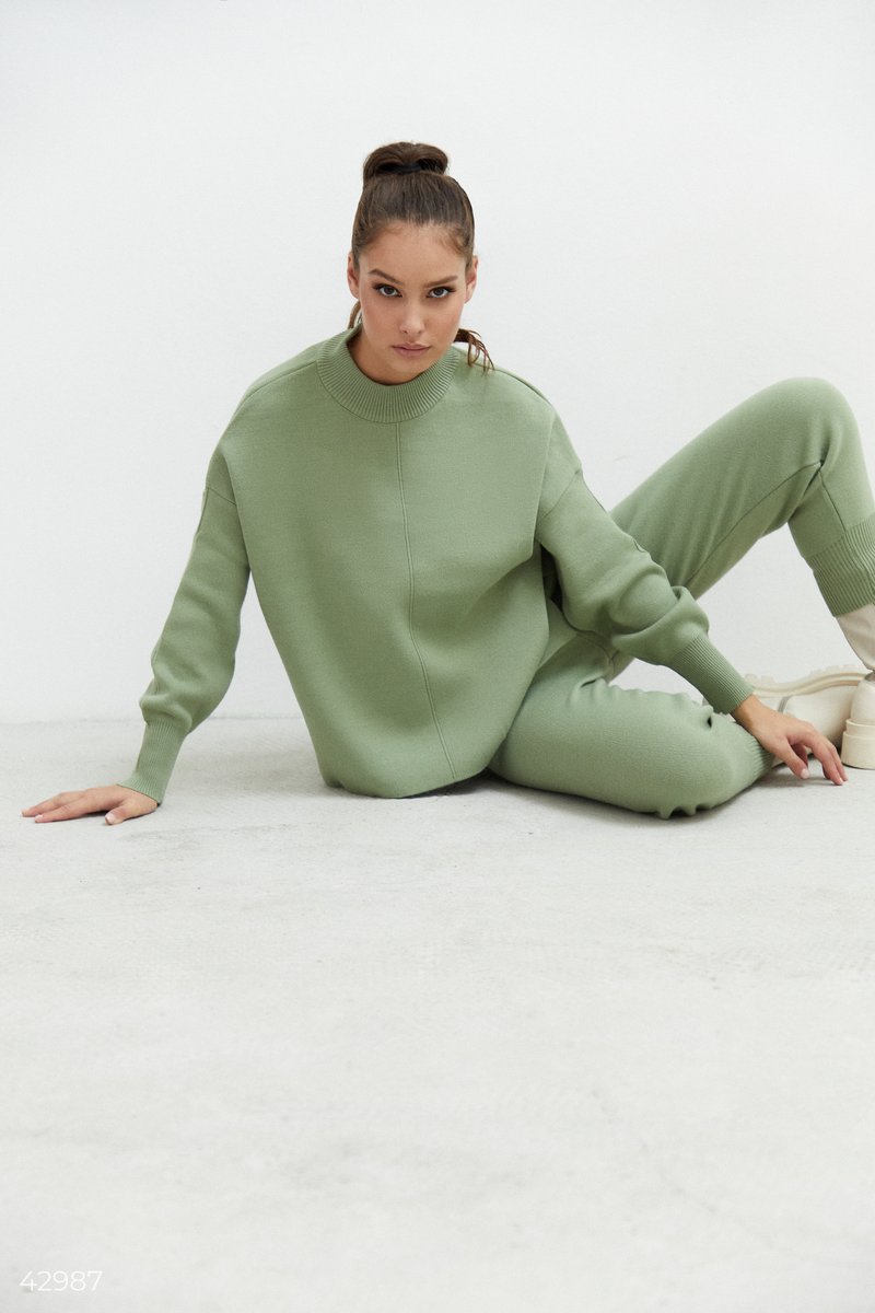 Комплект с объемным свитером из смесового трикотажа Зеленый 42987