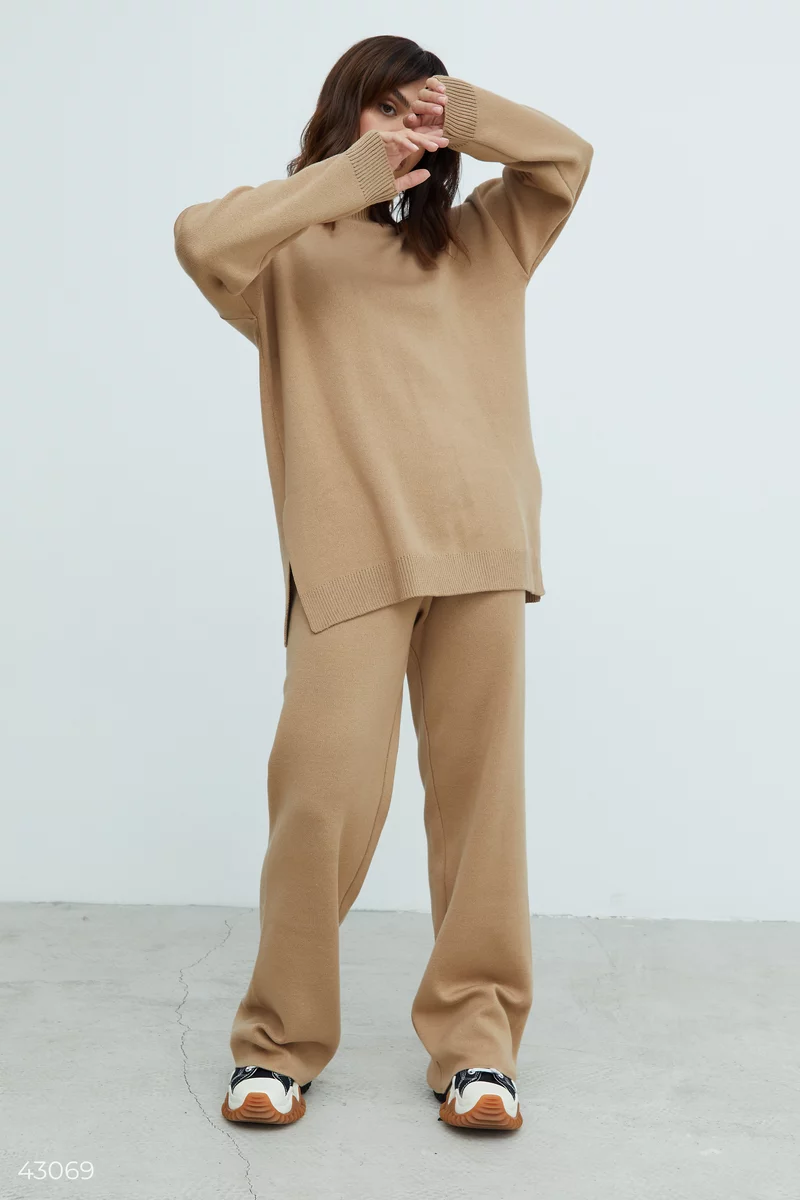 Cotton warm suit in a shade of camel photo 3