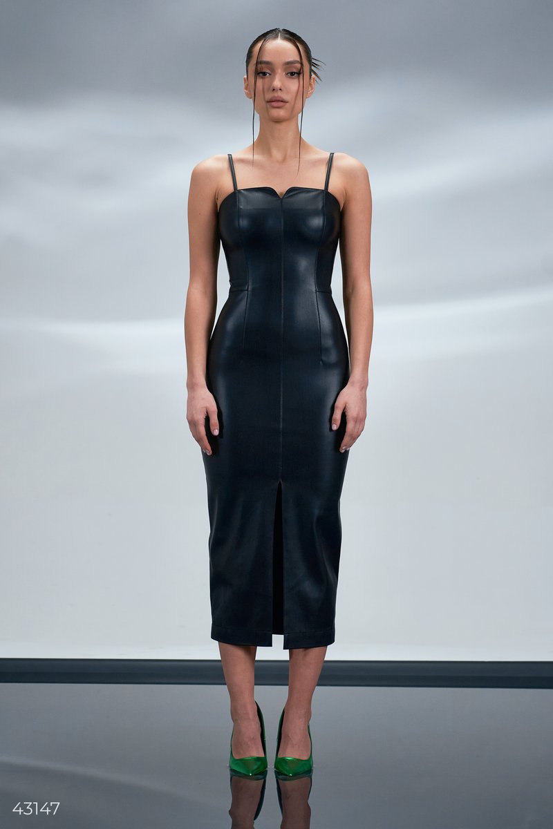 Black faux leather sundress photo 3