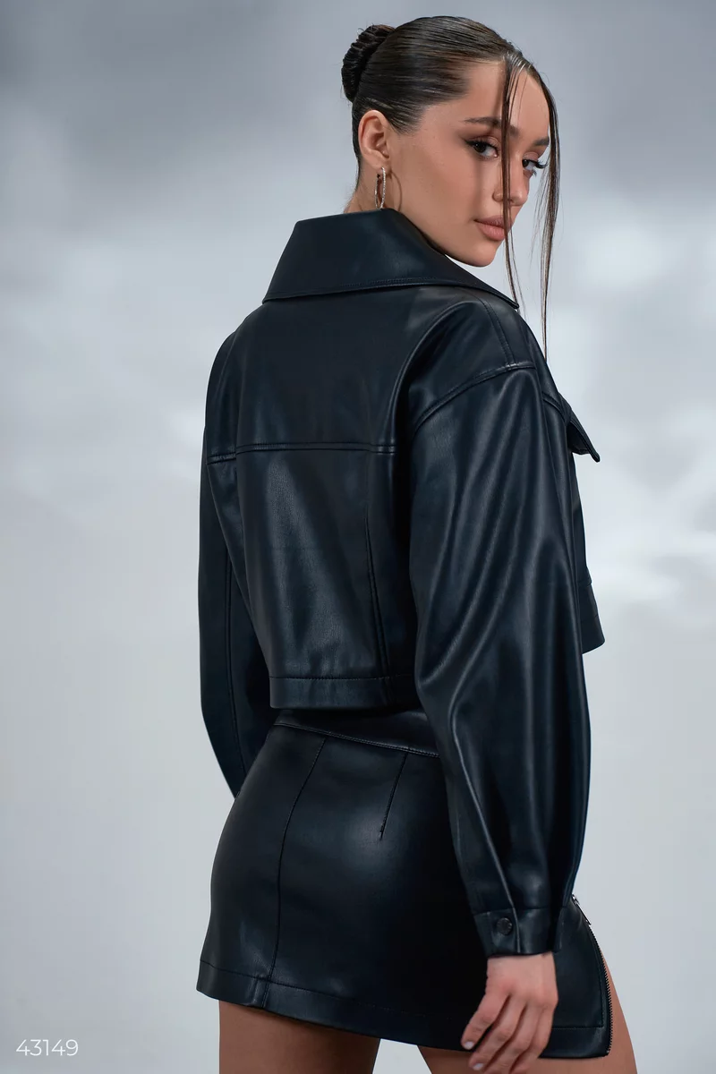 Leather cropped jacket photo 5
