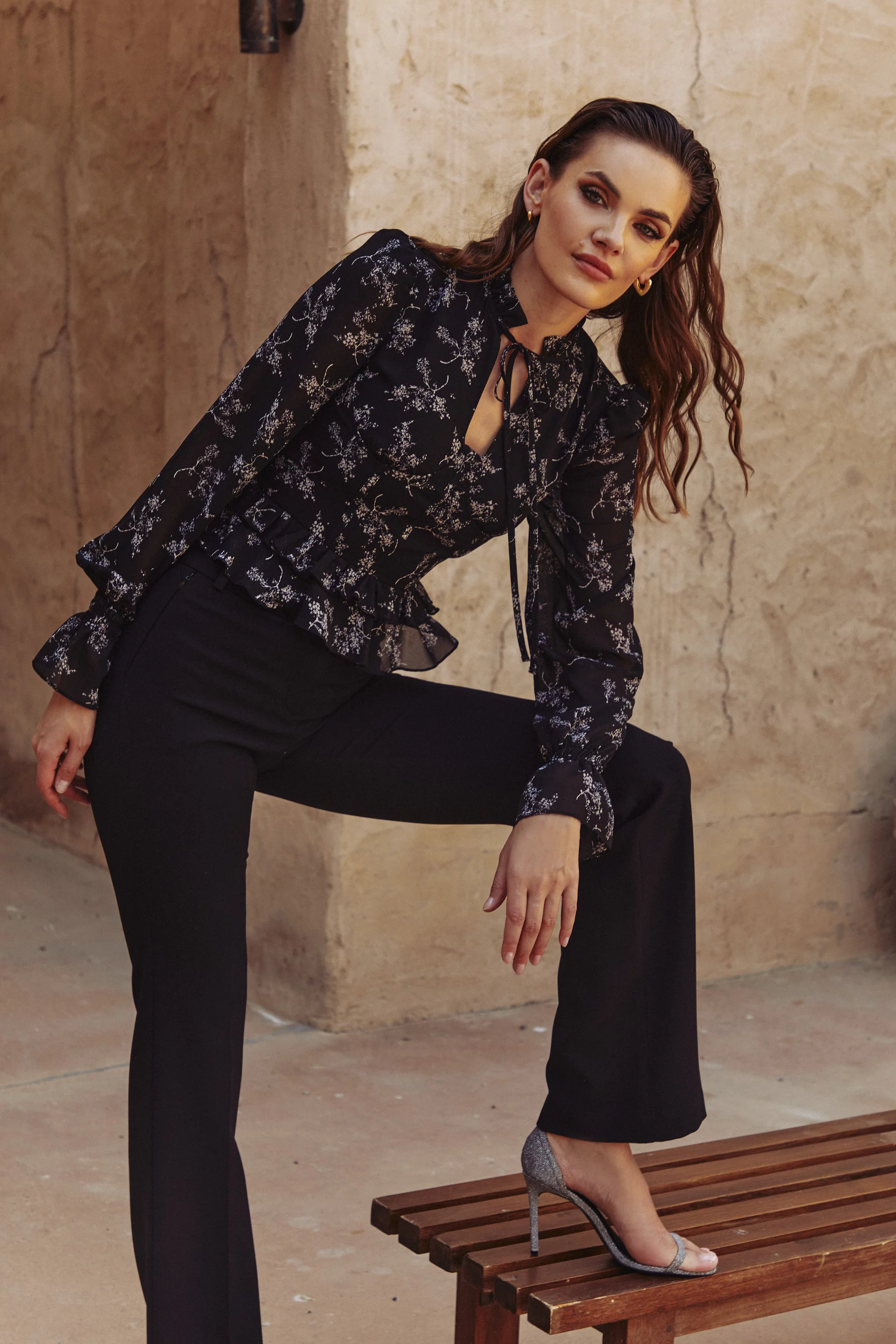 Chiffon blouse with corset details (№ 43152) ♡ Gepur