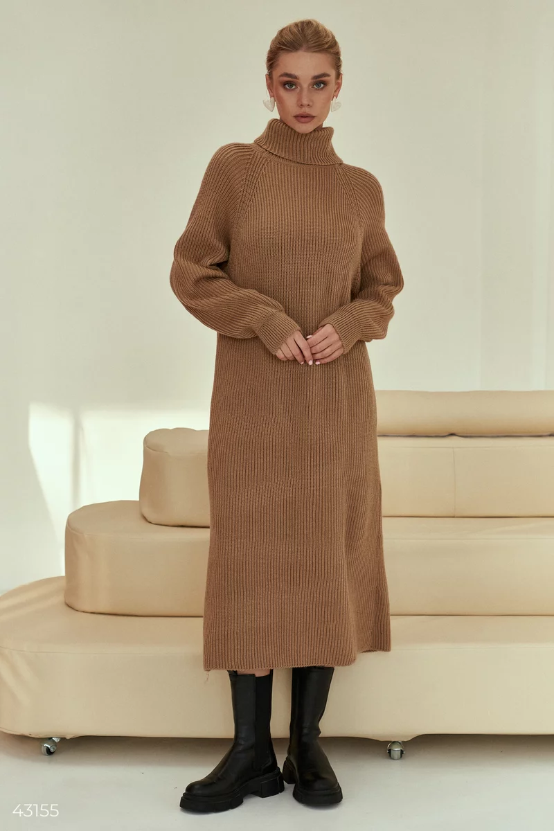 Knitted midi dress in a camel shade photo 3