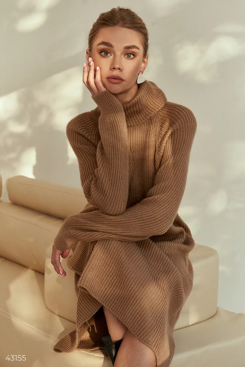 Knitted midi dress in a camel shade photo 5