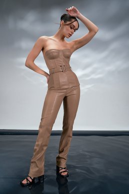Beige eco-leather trousers photo 2