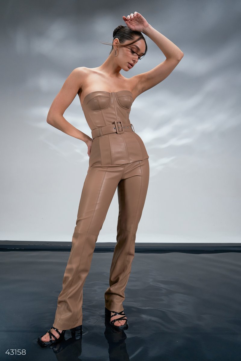 Beige eco-leather trousers photo 1