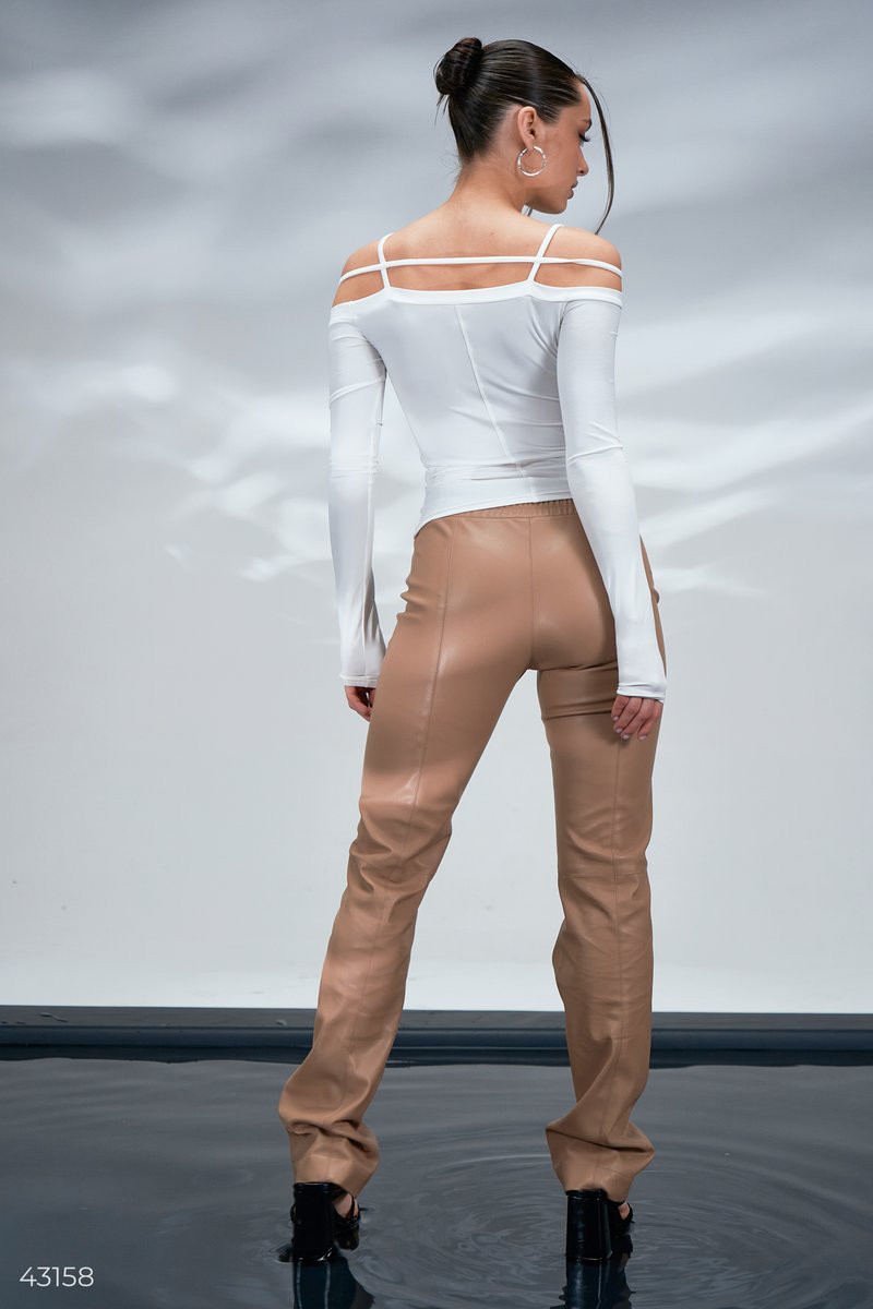 Beige eco-leather trousers