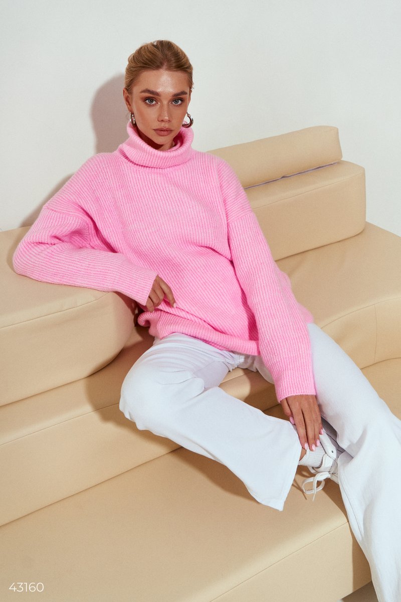 Теплий светр з високою горловиною Рожевий 43160