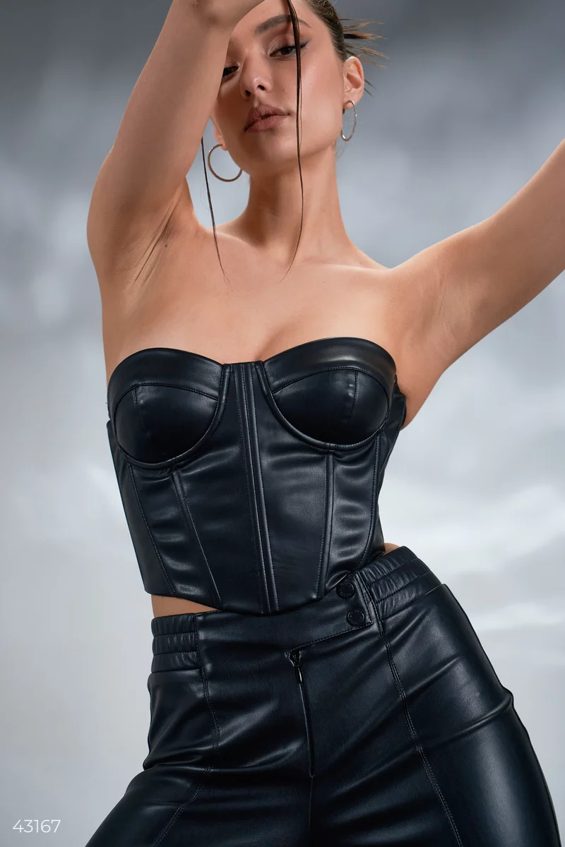 Black eco-leather bustier corset photo 4